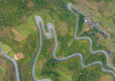 Mountain landscape at Ha Giang province with curved roads. Ha Giang is a northernmost province in Vietnam