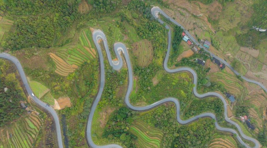 Mountain landscape at Ha Giang province with curved roads. Ha Giang is a northernmost province in Vietnam